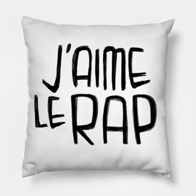 Rapper Typography, J'aime le Rap, French I love Rap Pillow by badlydrawnbabe