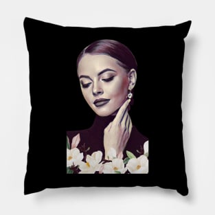 Lady With Flowers Painting - Portrait Pillow