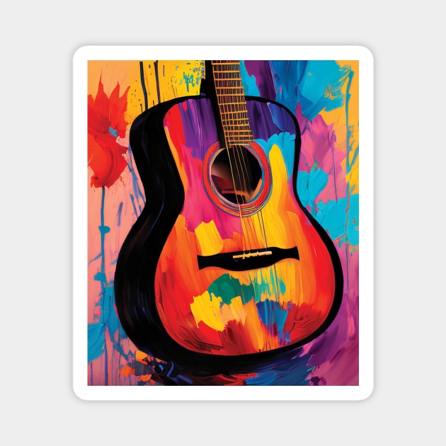 Acoustic Guitar Portrait Modern Oil Painting Style Digital Art Magnet by Analog Designs