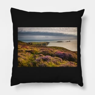 Worms Head and Rhossili Bay from Rhossili Down, Gower, Wales Pillow