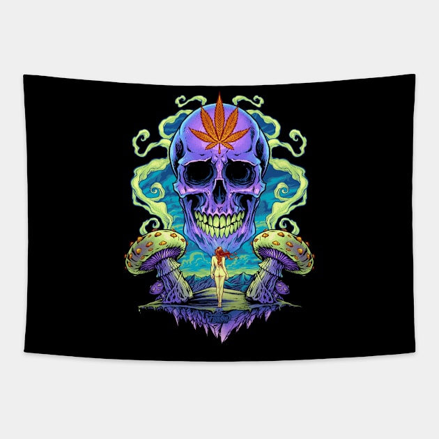 Purple Cannabis Skull Tapestry by FlylandDesigns