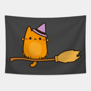 Bat cat on broomstick Tapestry