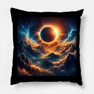 Solar Eclipse over mystical landscape Pillow