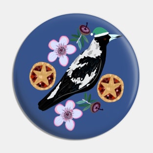 Christmas Australian Magpie Geraldton Wax Flower Fruit Mince pie Pin