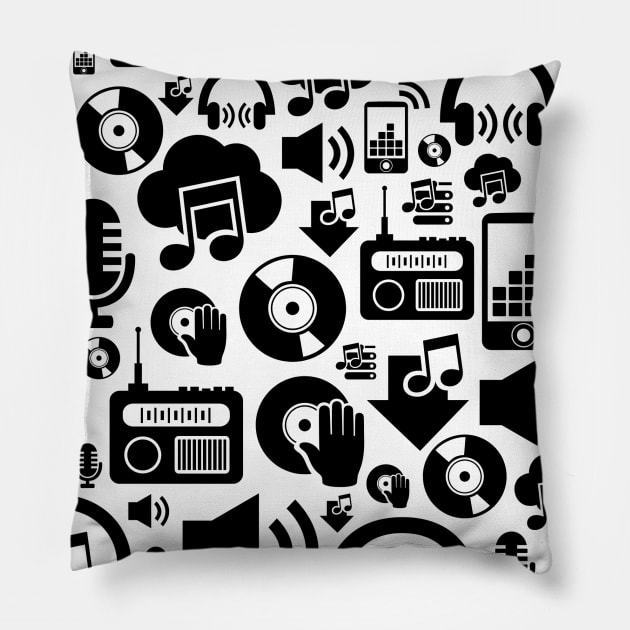 Music Lover Pattern - Radios and Records Pillow by ArtOfDJShop