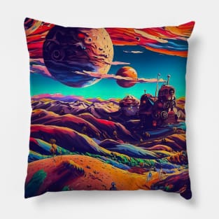 Colorful painting space colonist planet landscape pattern Pillow