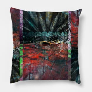 red city in collage ecopop with nature and architecture Pillow