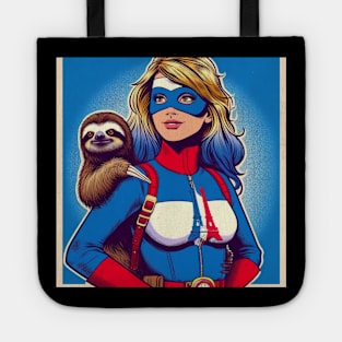 Francais: Female 70's Comic Book Hero with Sloth 1 Tote