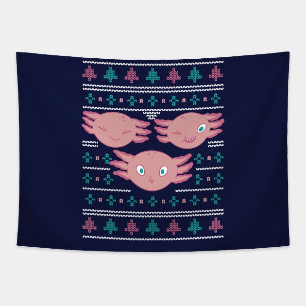 Cute Axolotl Ugly Christmas Sweater Tapestry by SLAG_Creative