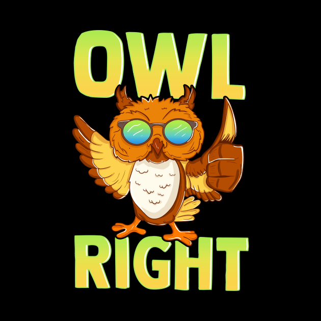 Funny Owl Right Thumbs Up Hippie Cute Alright Pun by theperfectpresents