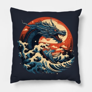 Dragon Rising from Ocean Wave Pillow