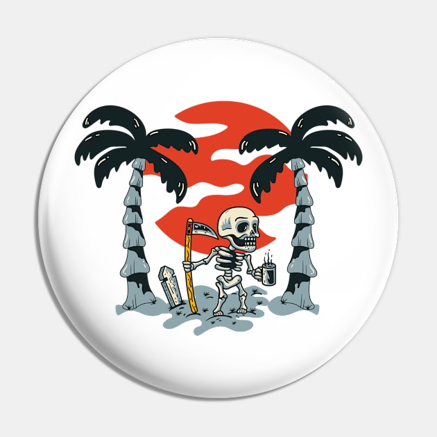 Skull Skeleton With Coffee in paradise Pin by Guideline.std