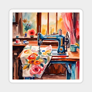 old sewing machine watercolor painting Magnet