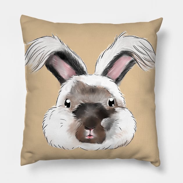 White Anggora Head Rabbit _ Bunniesmee Pillow by GambarGrace