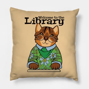 Welcome to the Library Brown Cat Pillow