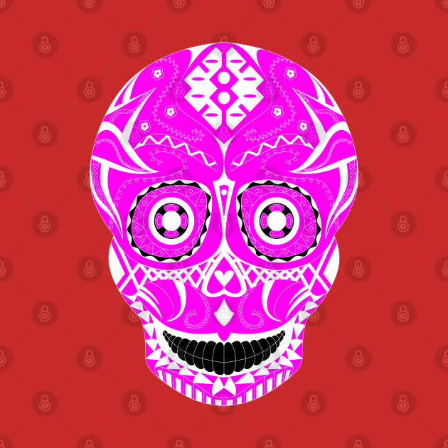 skulll candy in pink pattern in tribal mask ecopop by jorge_lebeau