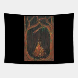 Bonfire in a Wooded Clearing Tapestry