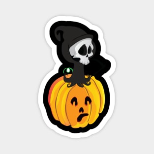 Halloween pumpkin head and reaper cute version Magnet
