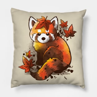 Red panda red leaves Pillow