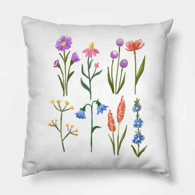 Flowers Chalk Hand drawn Pillow by Mako Design 