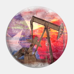 Texan Pumpjack with Texas Flag pastel drawing Pin