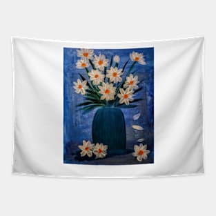 Daisy's in turquoise glass vase Tapestry