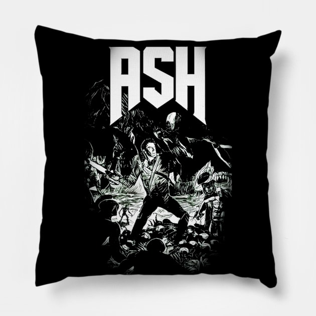 Ash Williams black and white Pillow by Fred_art_61