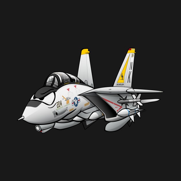 F-14 Tomcat Military Fighter Jet Aircraft Cartoon Illustration by hobrath