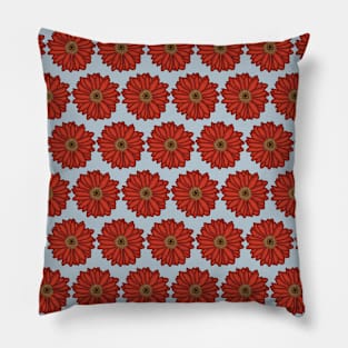 Red Floral Pattern with Blue Background Pillow