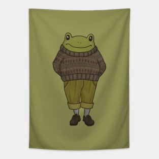 Grandpa Sweater Frog: A Cute Frog with Rocking a Knitted Sweater Tapestry