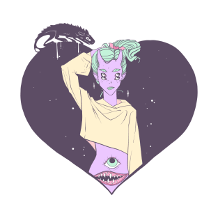 Alien Monster Girl With Heart T-Shirt