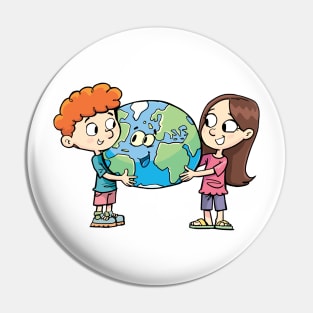 boy and a girl protect the planet earth Pin