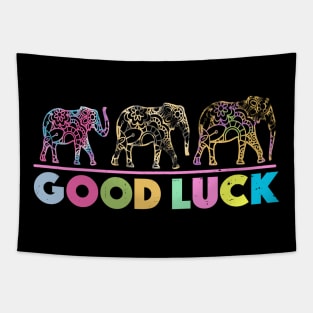 Three Elephants Trunk Up Proboscis Good Luck Tapestry