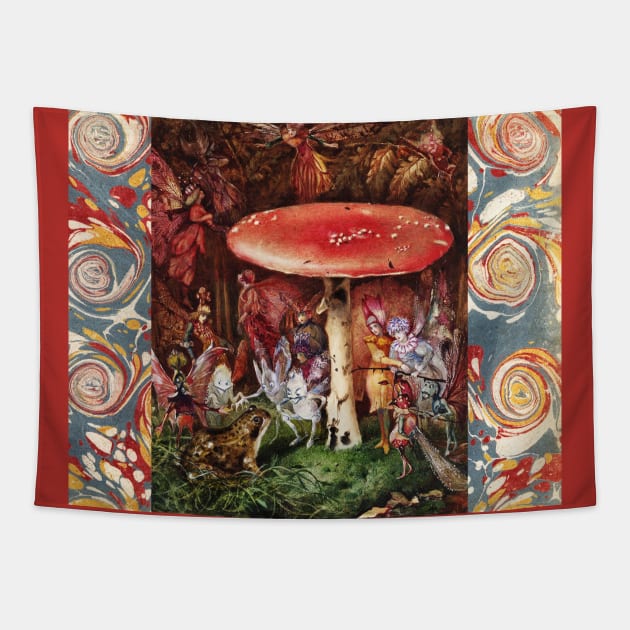 INTRUDER Frog and Fairies Under the Mushroom Magic Forest Tapestry by BulganLumini