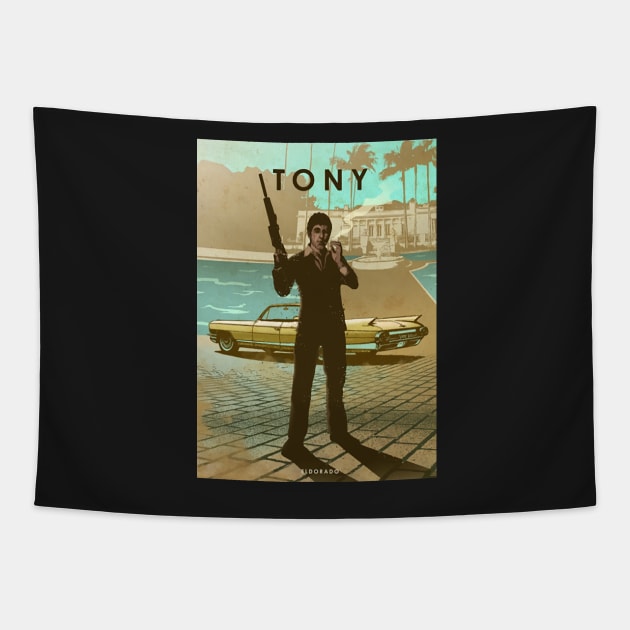 Tony Montana - CadillacEldorado - Car Legends Tapestry by Great-Peoples