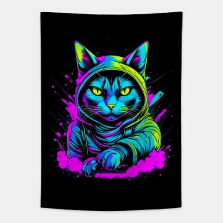 Psychedelic Cat In Hoodie Tapestry