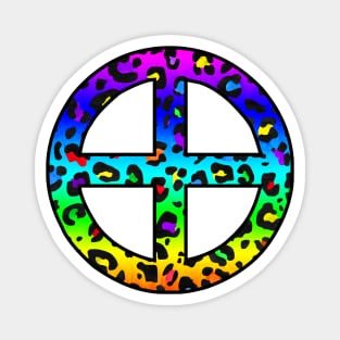 The Earth Planet Symbol in Dark Rainbow Leopard Print Magnet