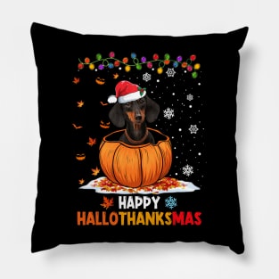 Dachshund On Pumpkin Happy Hallothanksmas Pillow