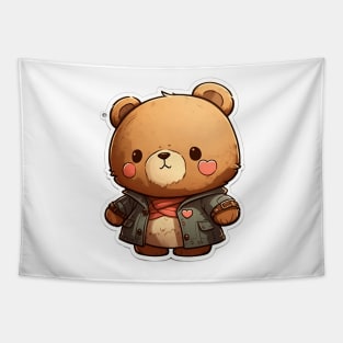 Cute Bear Cartoon Adventurer Adorable Kawaii Animal Tapestry