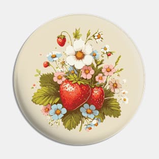 Strawberries and Flowers Cottagecore Pin