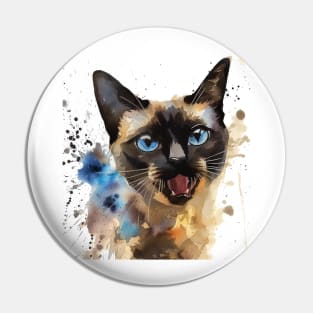 Siamese Cat Water Color Pop Art Design for Cat Lover Pin