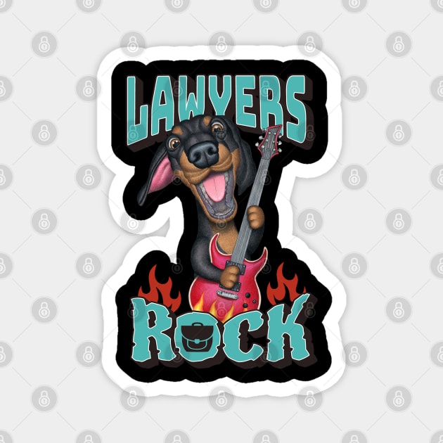 Doxie Dog rock with Dachshund guitar on Lawyers Rock tee Magnet by Danny Gordon Art