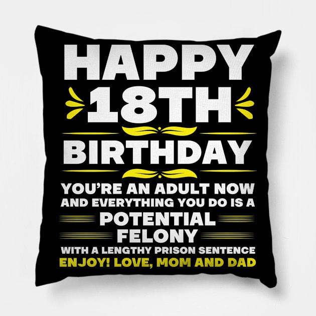 Legally Adult 18 Birthday Happy 18th Birthday Pillow by IngeniousMerch