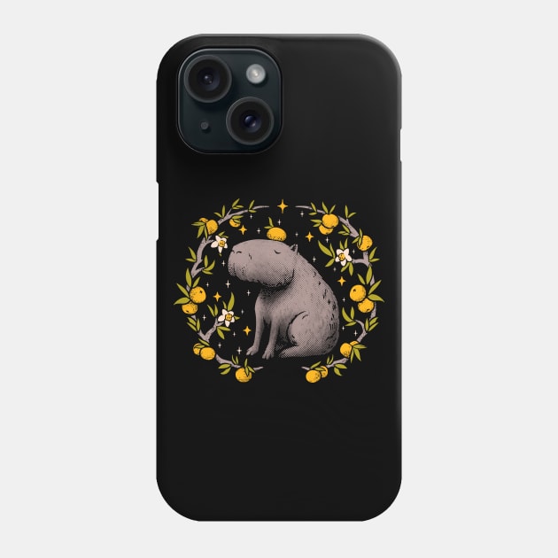 Goblincore Aesthetic Capybara Chilling With Orange on Head | Cottagecore Capy Yuzu Citrus Fruit Blossom Flowers Meditating - Dreamcore Fairytale Mycology Fungi Shrooms Forager Foraging Pet Mat Bandata Phone Case by anycolordesigns