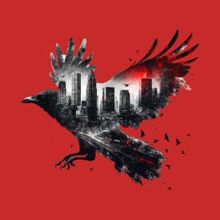 Crow and city double exposure T-Shirt