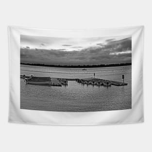 Black and White Moored Boats Tapestry