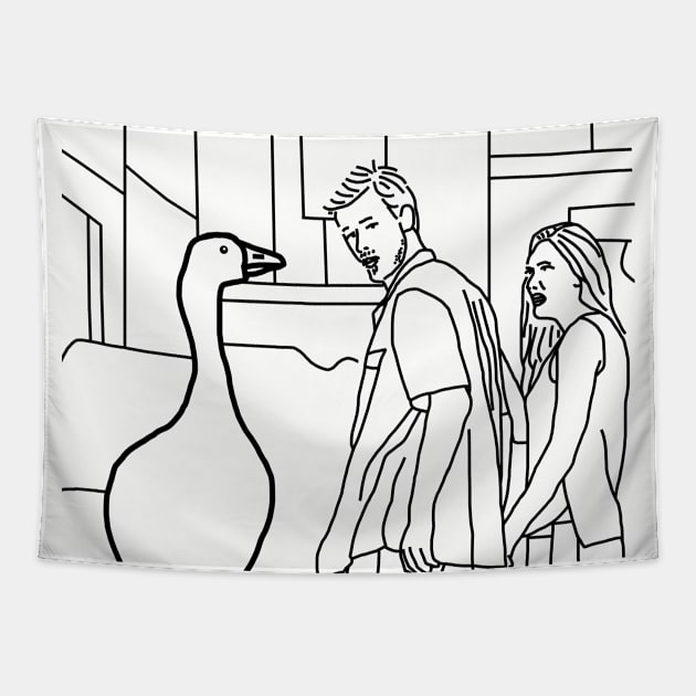 Distracted Boyfriend Meme and Gaming Goose Line Drawing Tapestry by ellenhenryart