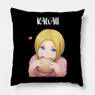 kawaii burger anime girl Pillow