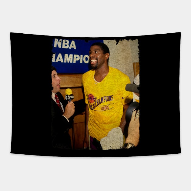 Magic Johnson - The Lakers DEFEAT The Celtics in Game 6 of The NBA Finals Tapestry by Wendyshopart