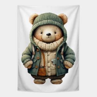 Whimsical Green Christmas Bear Tapestry